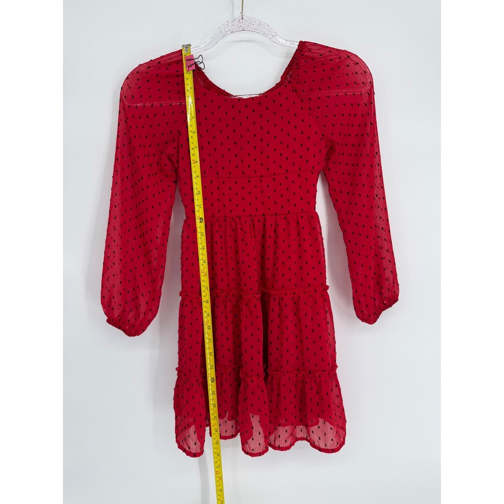 Trixxi Girl Red Swiss Dot Tiered Long Sleeve Dress Kids Sz S - Picture 2 of 9